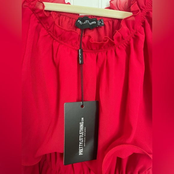 Red Chiffon Ruffle Tiered Sundress - Picture 3 of 4